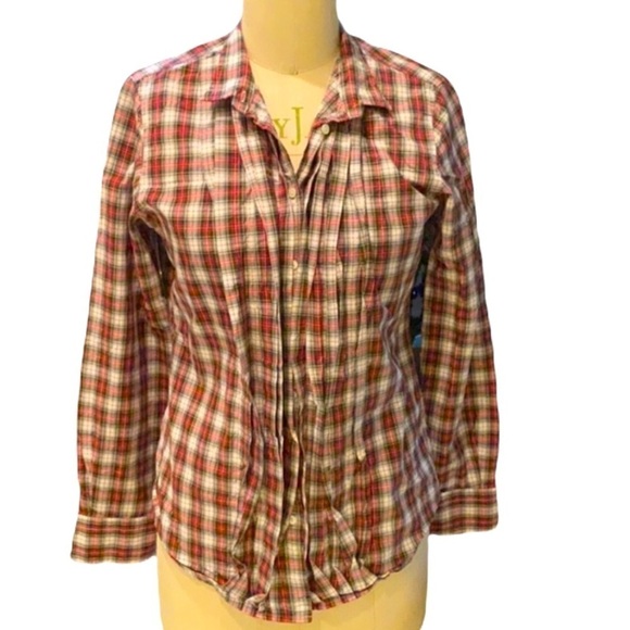J Crew long sleeve button Plaid pleated Shirt - Picture 1 of 9